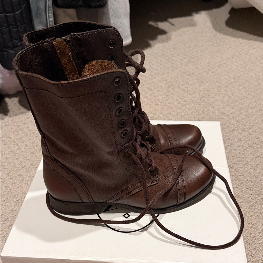Steve Madden Dark Brown Lace-Up Combat Boots - Picture 2 of 5